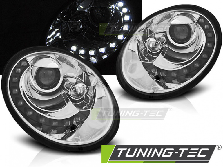 LED Tagfahrlicht Design Scheinwerfer für VW New Beetle 06-12 chrom